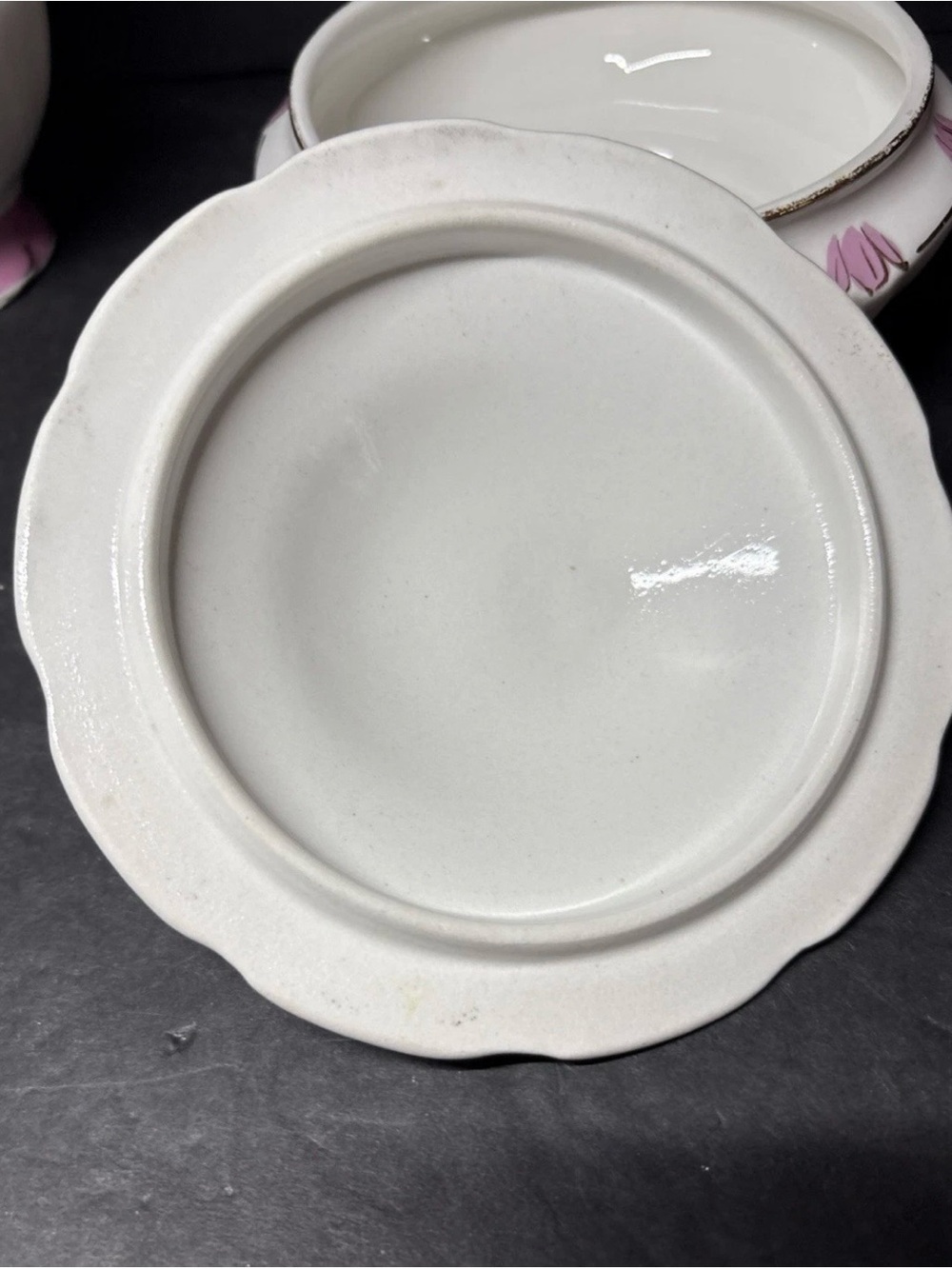 Victorian Vanity Set Pink &White Porcelain Champion Powder Dish & Pitcher - Picture 6 of 15